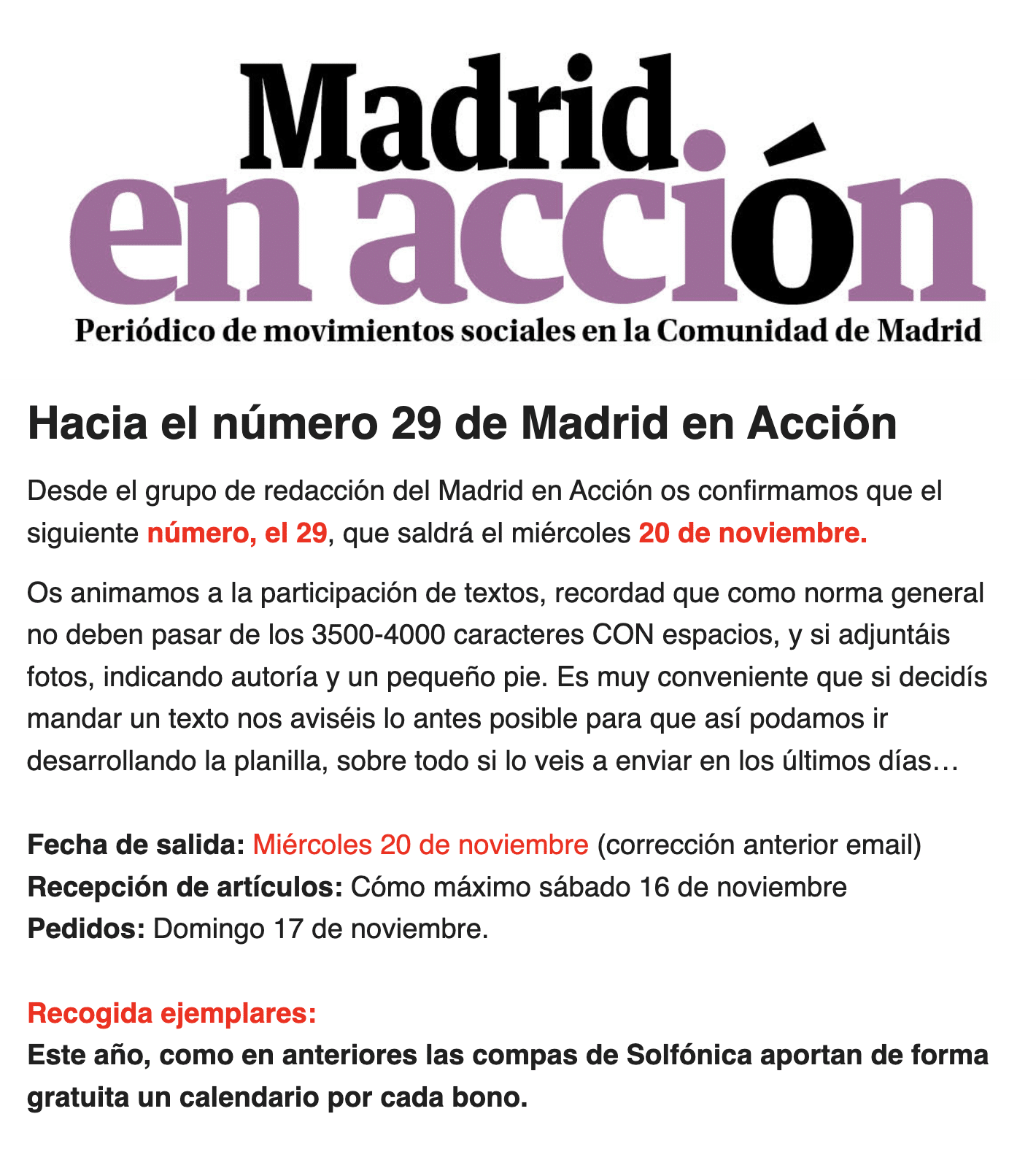 Hacia el número 29 de Madrid en Acción