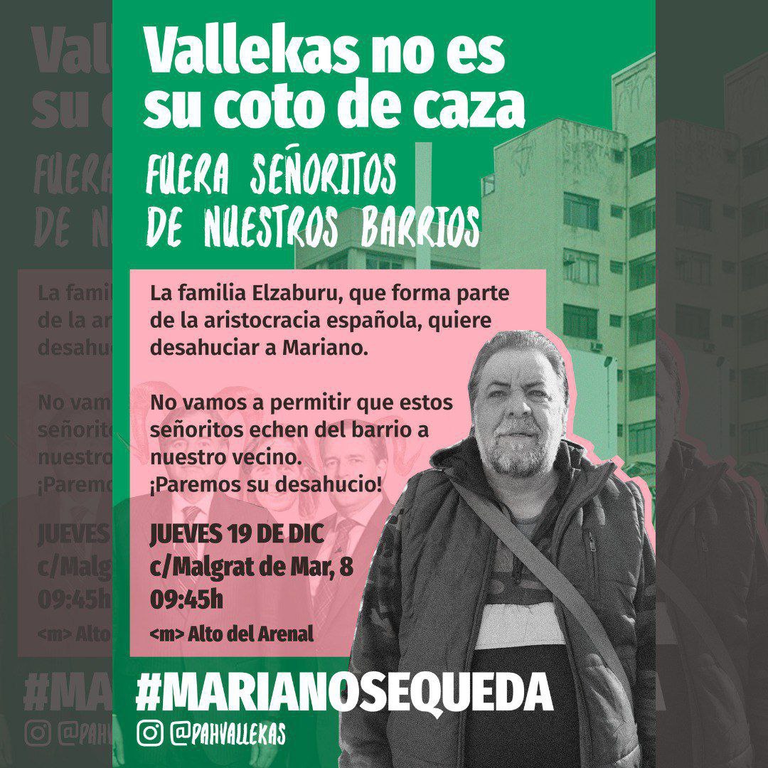 Unos terratenientes quieren desahuciar a un inquilino de su casa de 50 años en Vallecas: Vallecas no es vuestro coto de caza