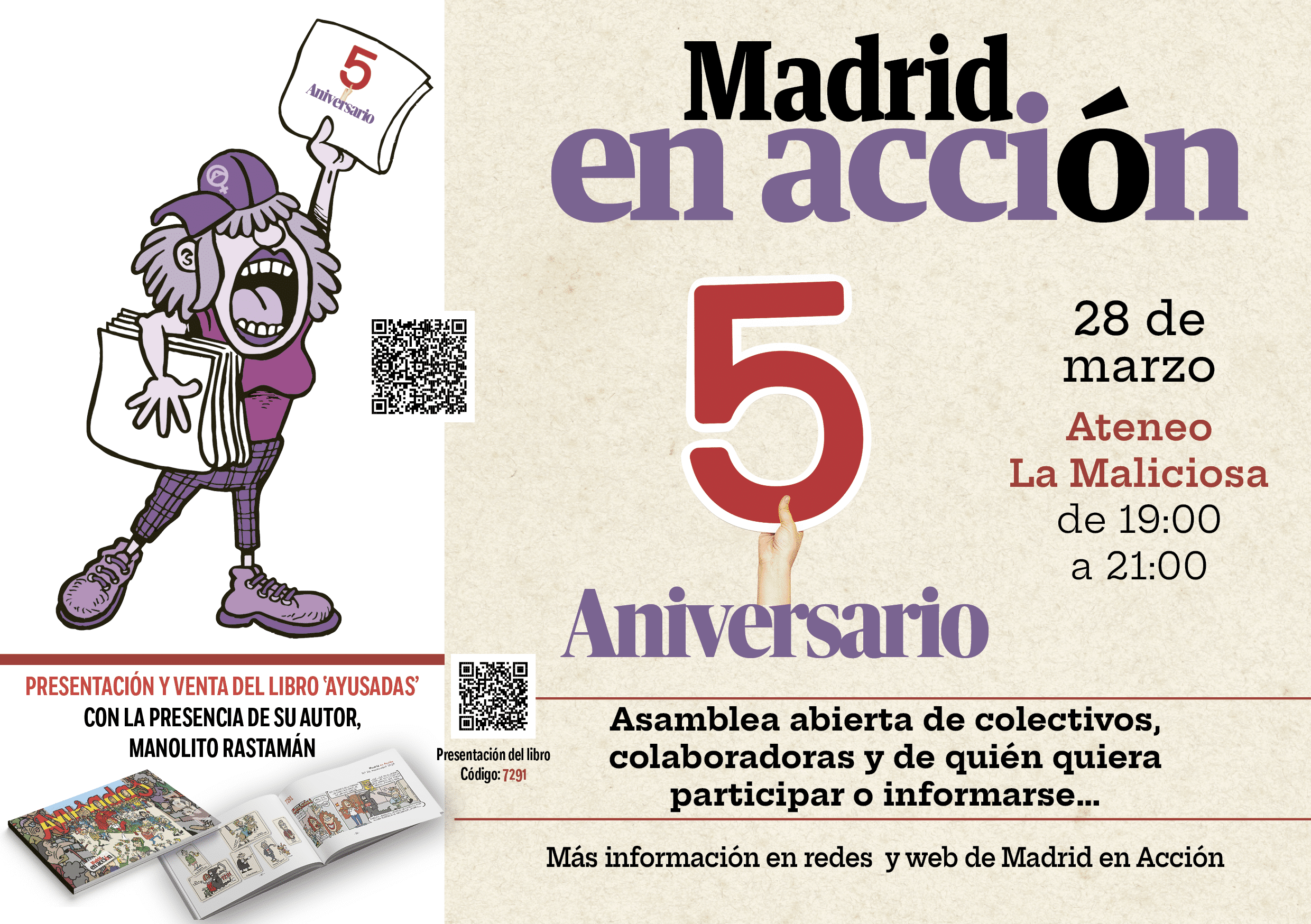 Recordatorio asamblea abierta de colectivos, colaboradoras de Madrid en Acción en su 5.º Aniversario.