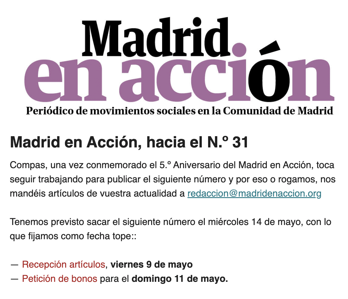 Hacia el N.º 31 de Madrid en Acción