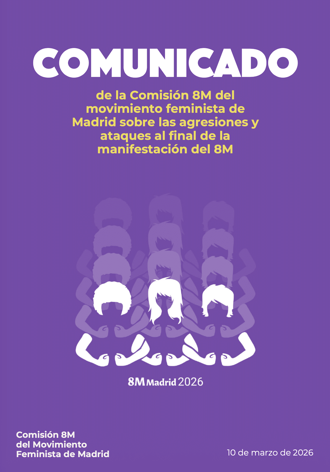 Comunicado de la Comisión 8M del Movimiento Feminista de Madrid sobre las agresiones y ataques al final de la Manifestación del 8M